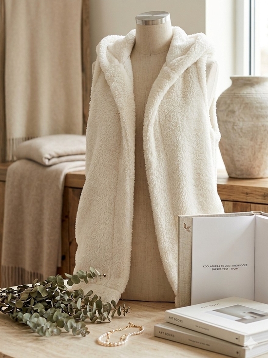 UGG Jackets & Blazers - Cozy Cream Sherpa Hooded Vest by Koolaburra by UGG - Way Oversize XS Ptp 21